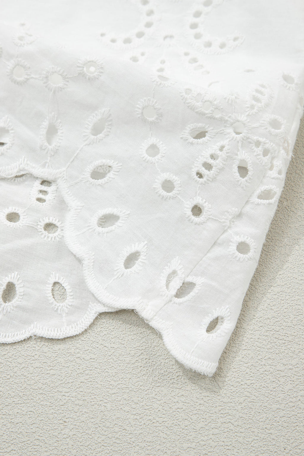 White Solid Color Eyelet Embroidered T Shirt Mini Dress