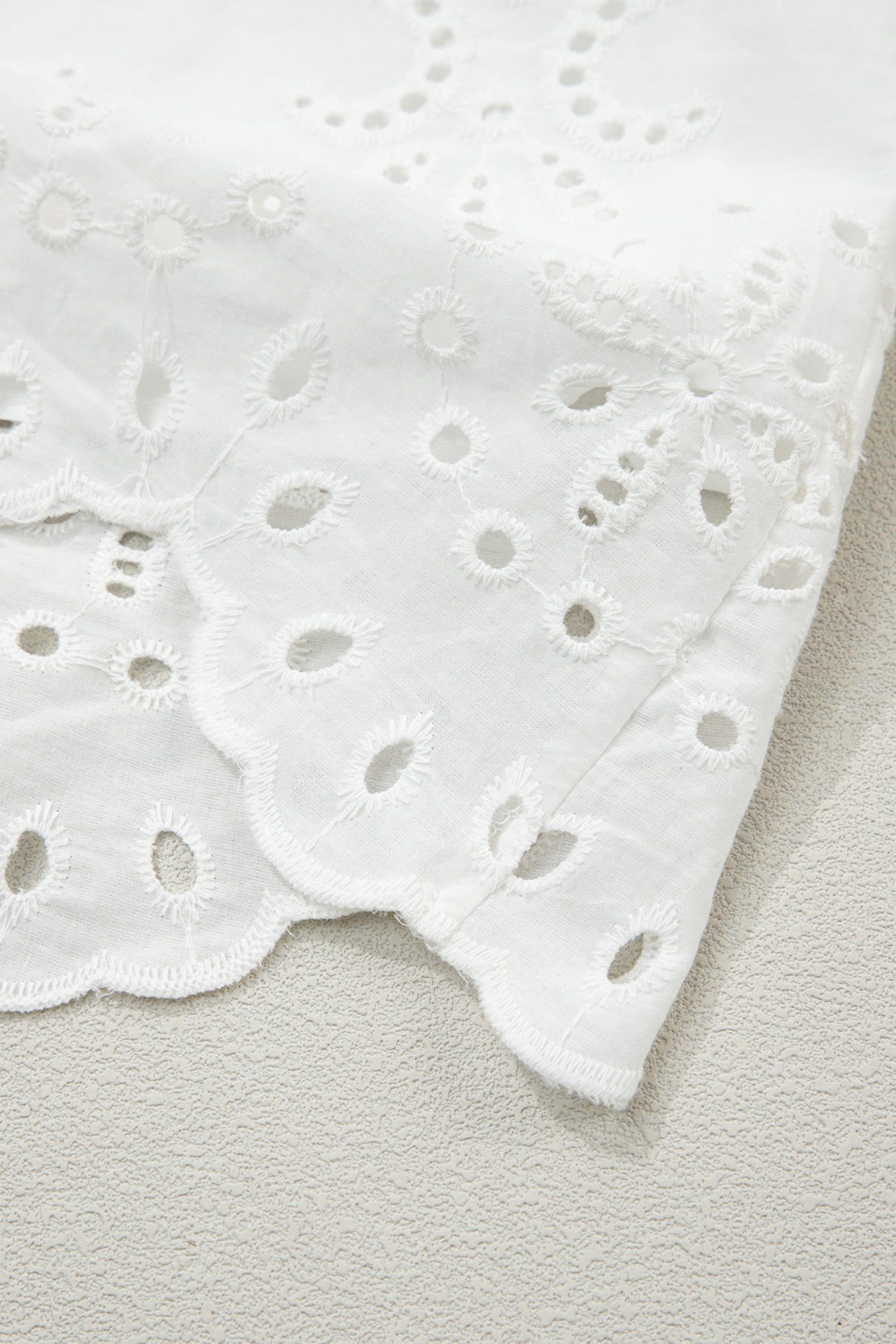 White Solid Color Eyelet Embroidered T Shirt Mini Dress