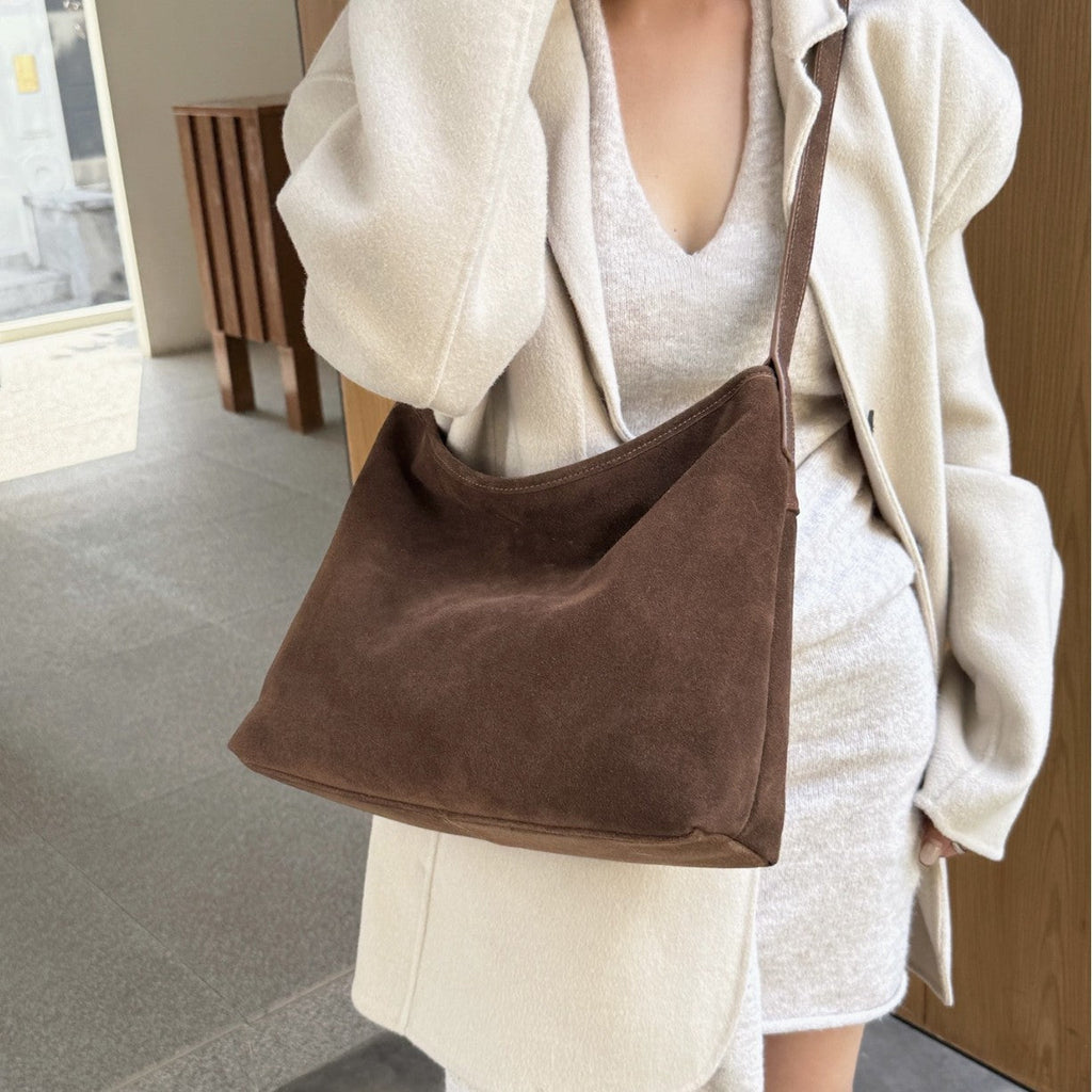 Matte Cowhide Leather Shoulder Bag – Women's Commuter Crossbody Tote | Genuine Leather Handbag