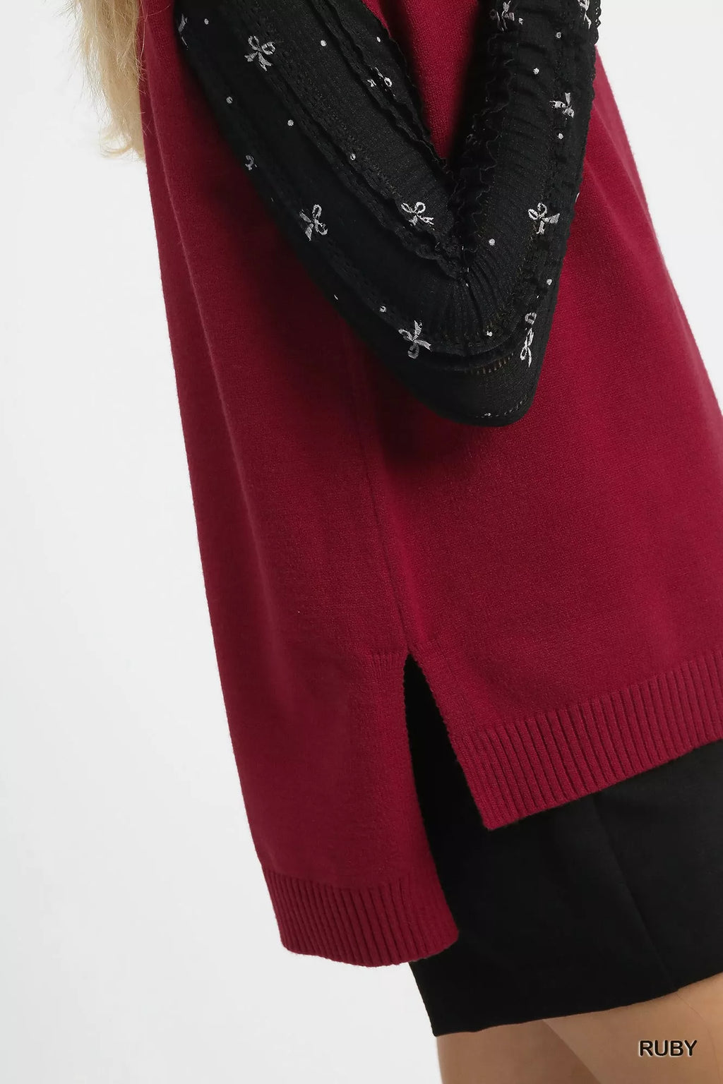 High-Low Turtleneck Sleeveless Sweater Top