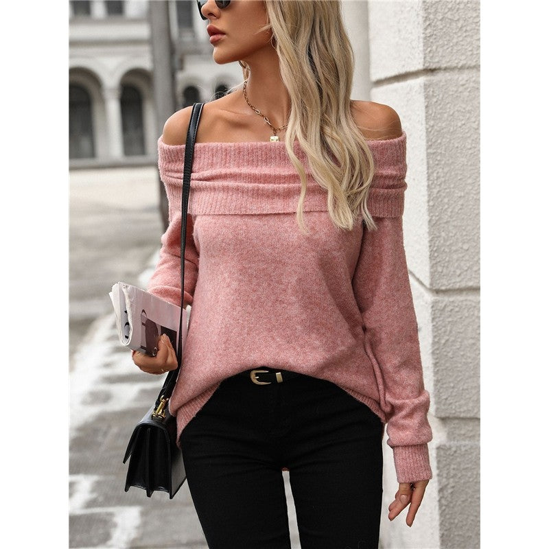 Solid Color Long Sleeve Pile Collar Casual Pullover Sweater