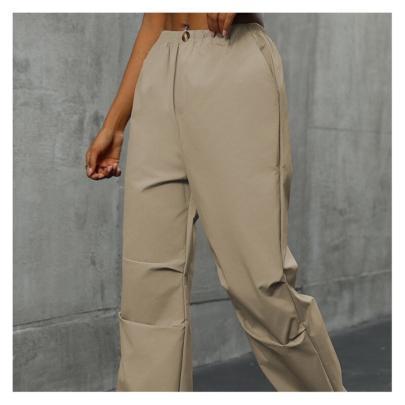 Solid Color High-Waisted Straight Leg Casual Pants