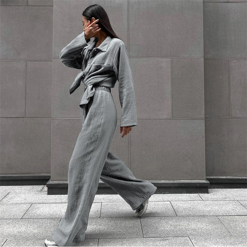 Casual Loose Long Sleeve Lapel Single Breasted Two-Piece Suit Set