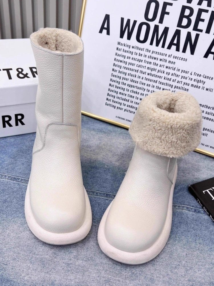 Women's Non-Slip Thick Sole Winter Snow Boots - Warm PU Leather Platform Boots