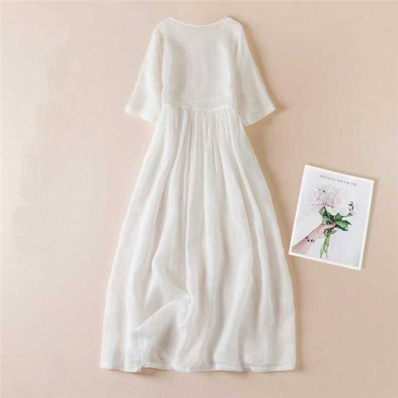 Ramie Delight Embroidered Dress