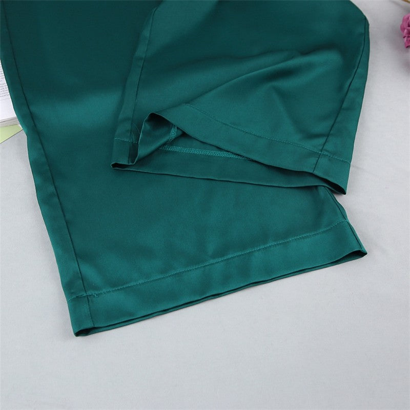 Satin Sleeveless Tank Top and Pants Set - Solid Color Loungewear