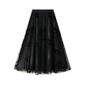 Floral Flock Mesh Patchwork A-Line Skirt