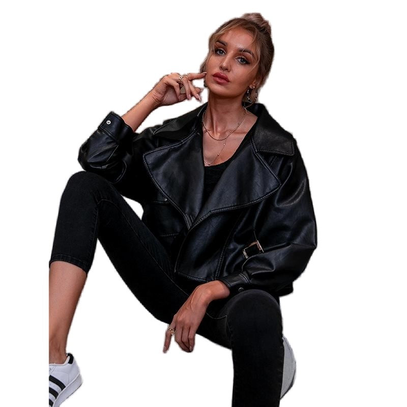 Fashion PU Collar Short Leather Jacket