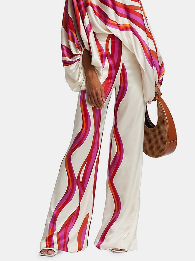 Urban Wide Leg Printed Off-The-Shoulder Blouse and Casual Pants Set