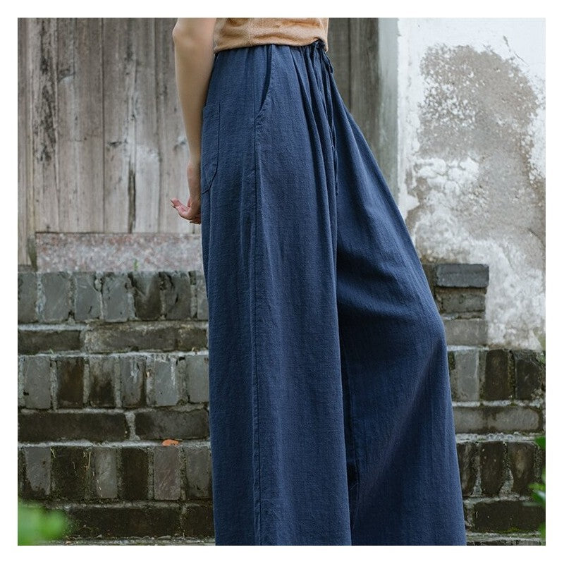 Elegant Tie-Waist Wide-Leg Pants in Solid Color