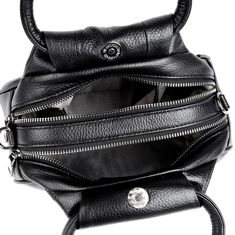 Heart-Shaped Genuine Leather Crossbody Bag for Women – Full-Grain Cowhide, Black, Gray & Wine Red