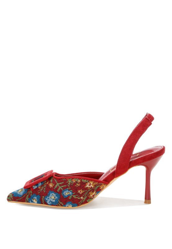 Miraya Embroidered Buckle Detail Stiletto Heels