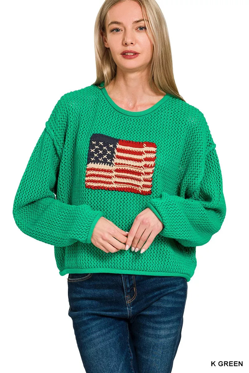 American Flag Crew Neck Sweater