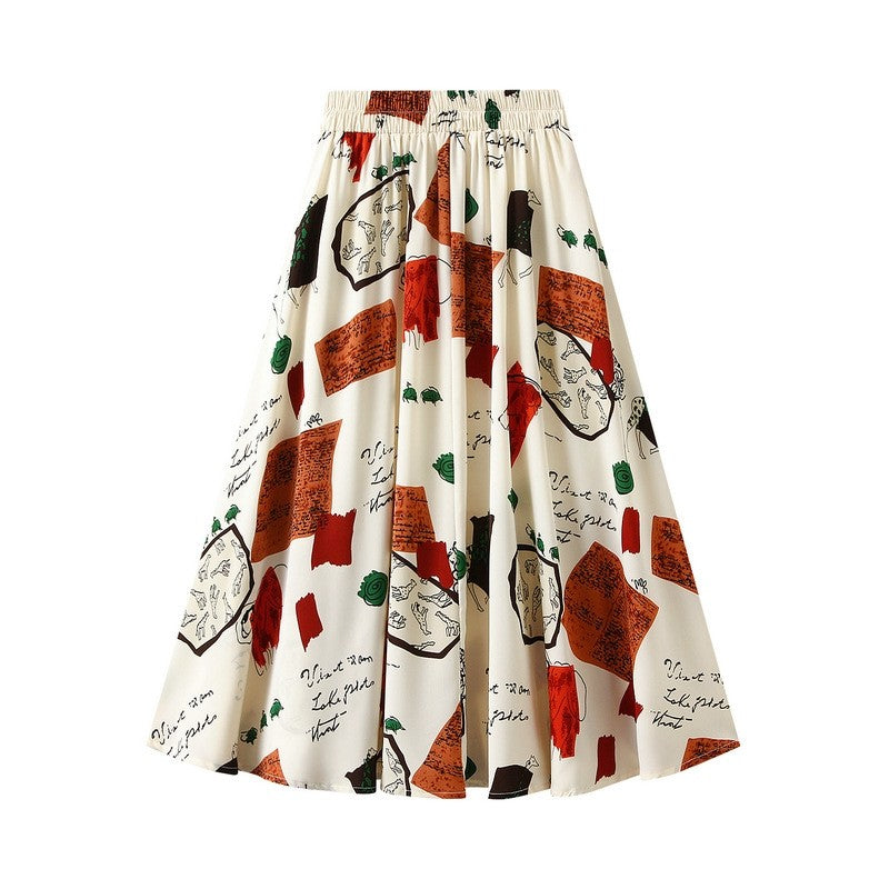 Vintage Floral Print Chiffon A-Line Maxi Skirt