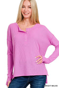 Waffle Thumb Hole Cuffs Henley Tee