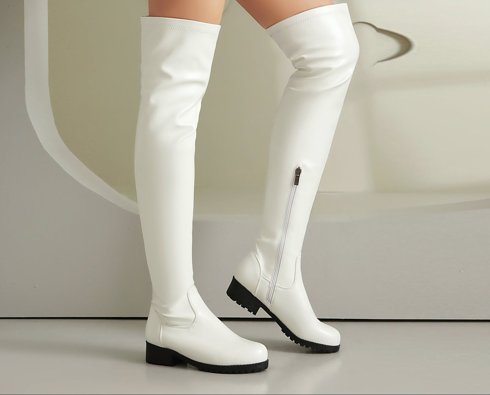 Women's Stretchy Over-the-Knee Boots | Low Heel Side Zipper