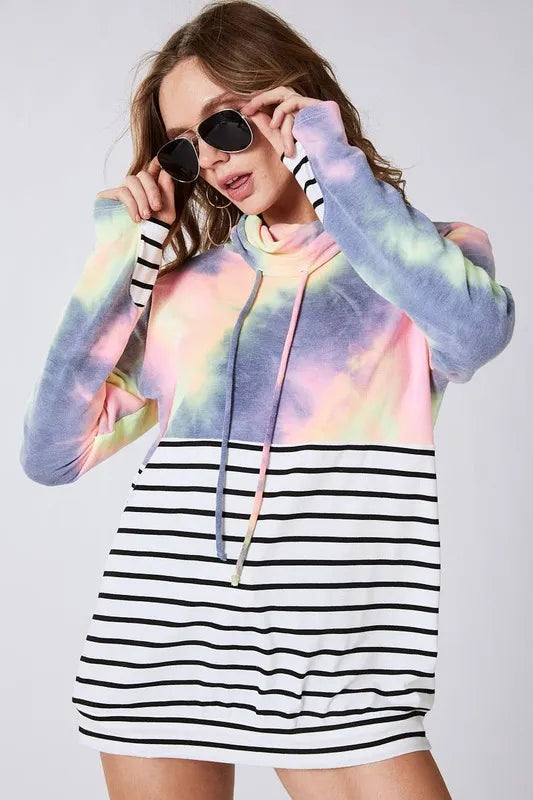 Tie Dye French Terry Cowl Neck Top