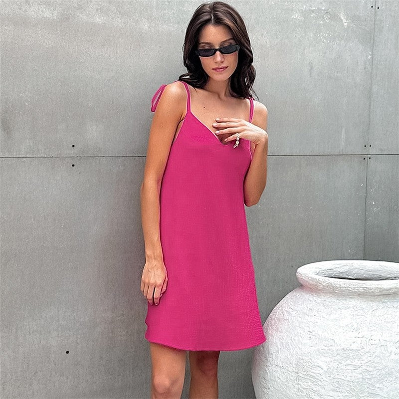 Stylish Solid Color Backless Camisole Nightgown