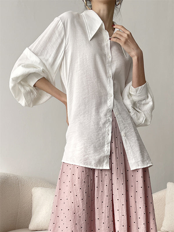 Loose Puff Sleeves Pleated Split-Joint Sun Protection Lapel Blouses