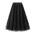 Layered Ruffled A-Line Mesh Cake Skirt with Elastic Waist - Solid Color