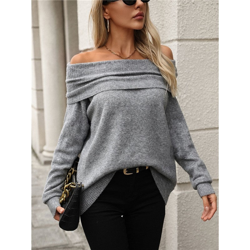 Solid Color Long Sleeve Pile Collar Casual Pullover Sweater