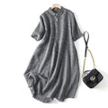 Short Sleeve Lapel A-Line Ramie Cotton Casual Retro Dress