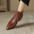 Women's Vintage Round Toe Ankle Boots - Genuine Leather Slip-On Chunky Heel Winter Boots