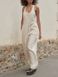 Sleeveless Wide Leg Solid Color Round-Neck Jumpsuits
