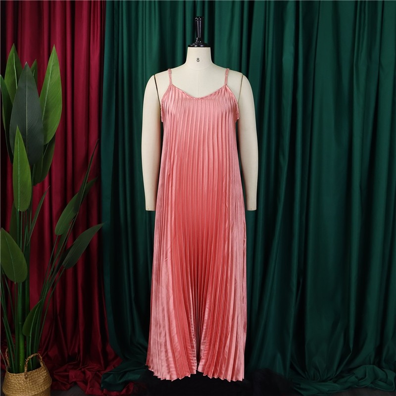 Solid Color Halter Pleated A-Line Dress