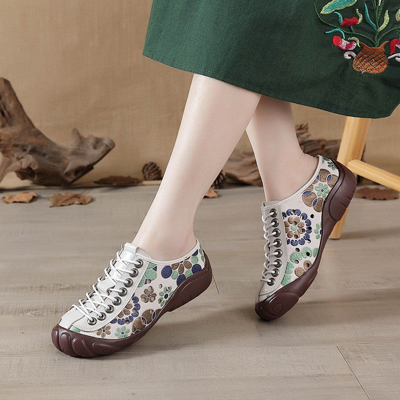 Women's Ethnic Floral Print Low-Top Sneakers | Elastic Band Casual Shoes