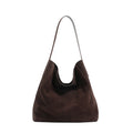 Women's Minimalist Suede Leather Tote Bag - Genuine Leather Shoulder Bag with Zipper Pockets