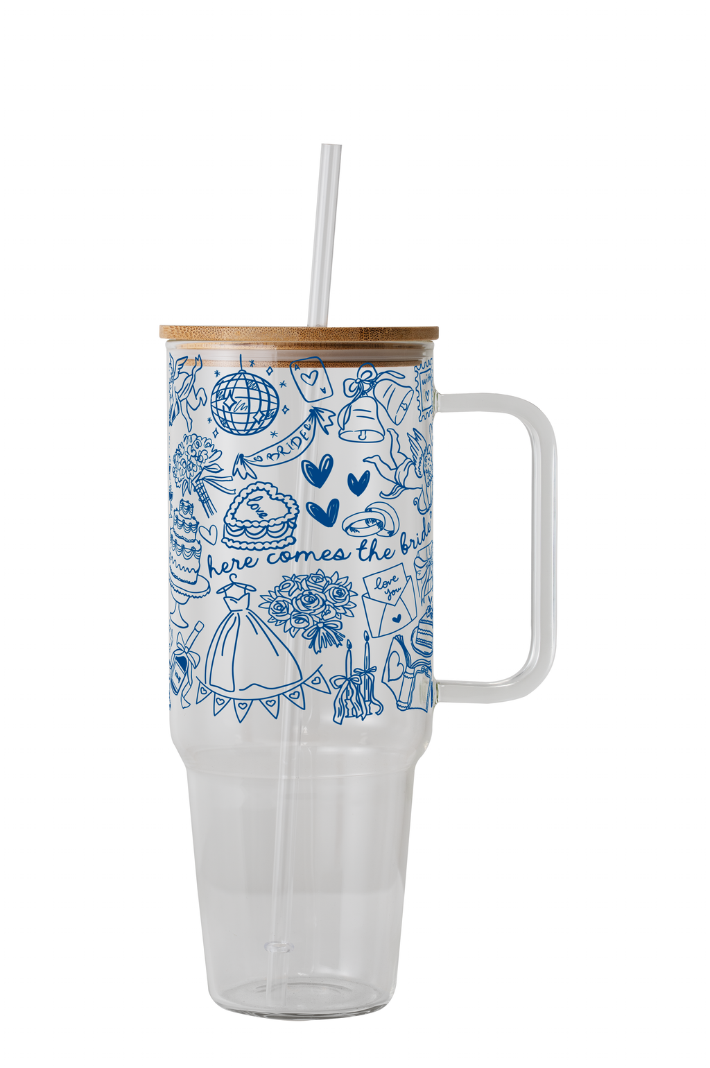 Something Blue Bridal Personalized & Non Personalized Clear Glass Mug With Lid & Straw