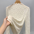 Solid Color Half Turtleneck Long Sleeve Lace Slim Fit Top