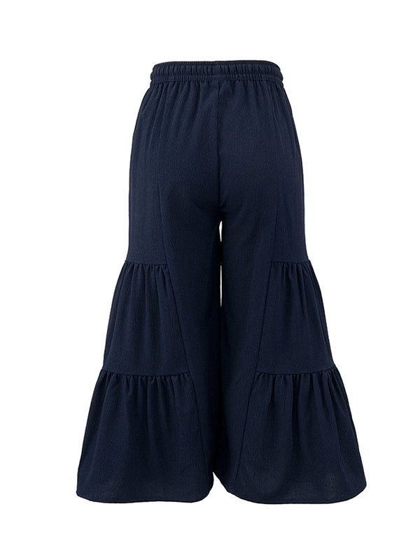 High Waisted Loose Drawstring Elasticity Pleated Solid Color Split-Joint Pants Trousers