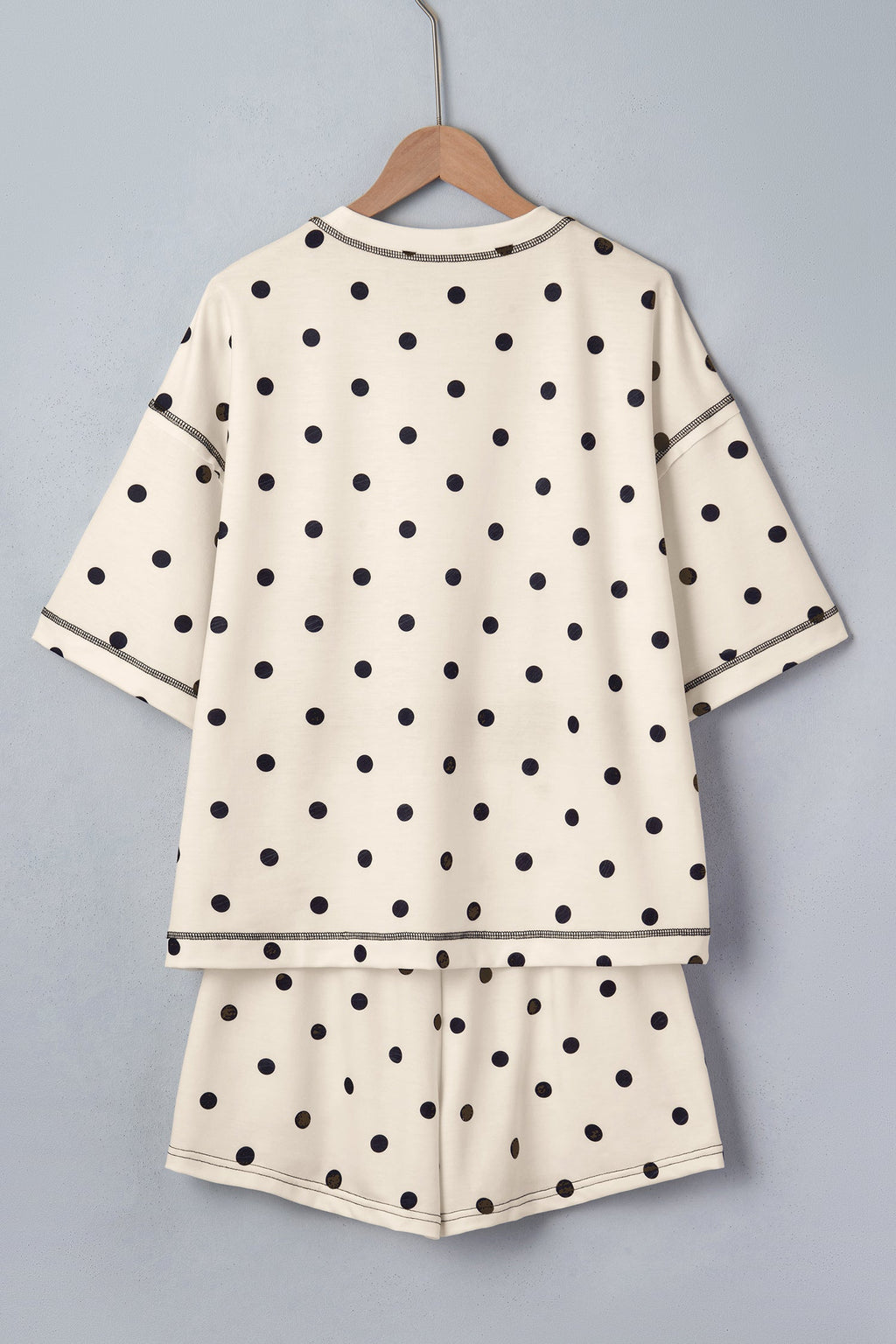 White Exposed Seam Detail Polka Dot Loose Tee Drawstring Shorts Set