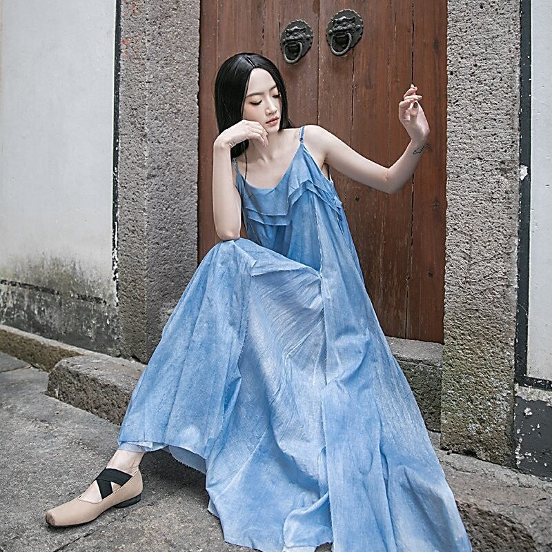 Ruffled Hem Elegant Maxi Dress in Solid Color