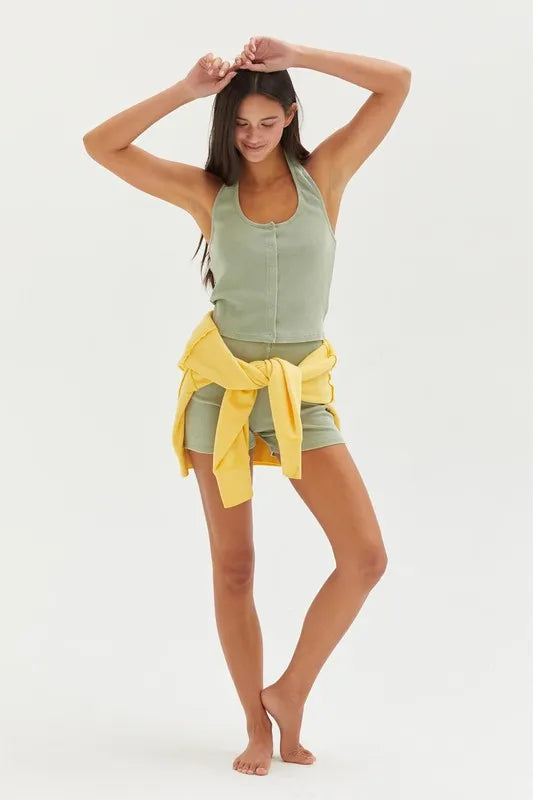 Halter Neck Buttoned Washed Top