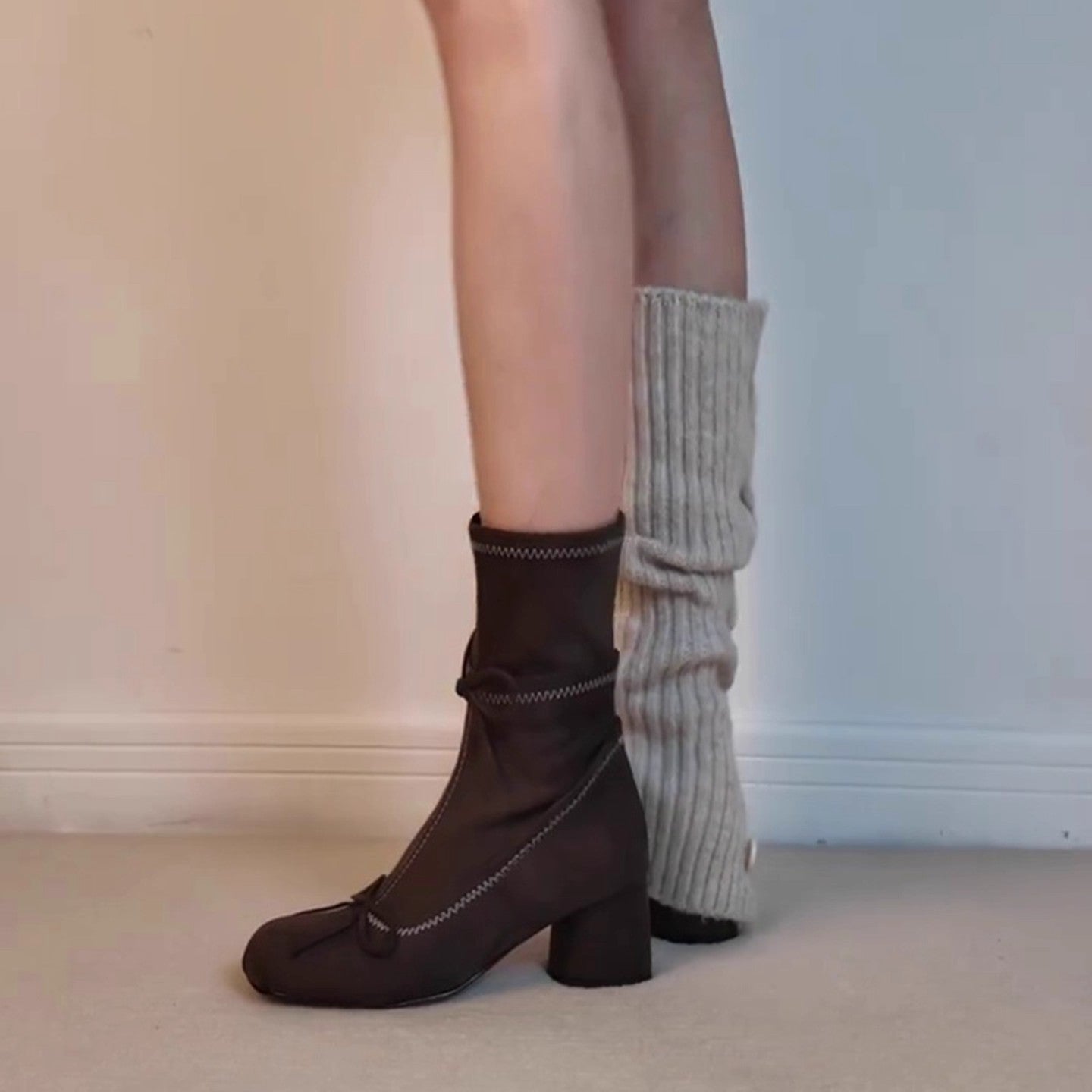 Women's French-Style Chunky Heel Boots | Suede Side Zipper Ankle Boots