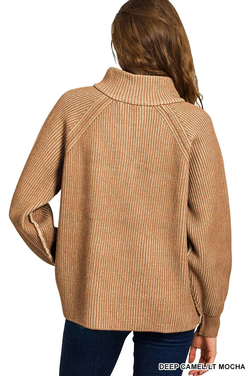 I am a Fashion Junky Ribbed Two Tone Half Zip Sweater