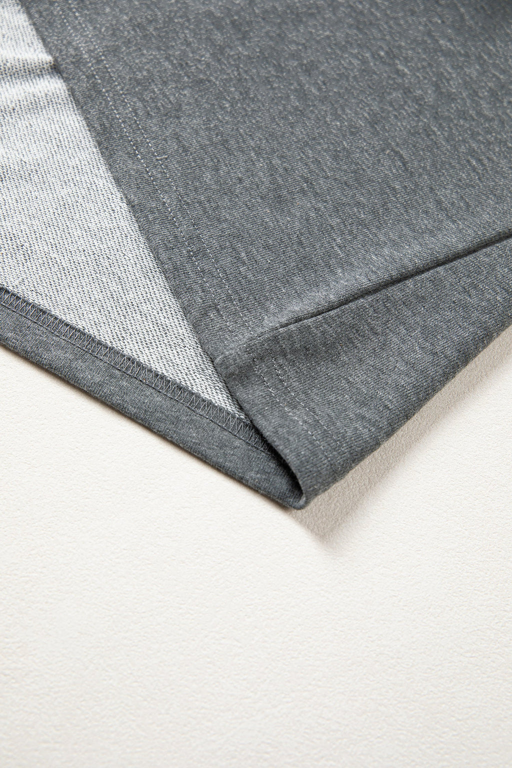 Carbon Grey Denim Color Block Patchwork Shirt Collar Short Sleeve Blouse