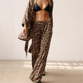 Leopard Print Tie-Waist Robe and Pants Ensemble