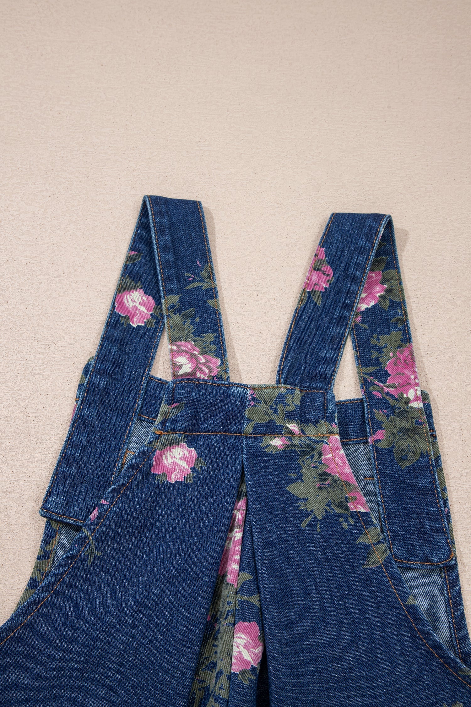 Blue Beau Floral Print Pleated High Waist Wide Leg Denim Jumpsuit
