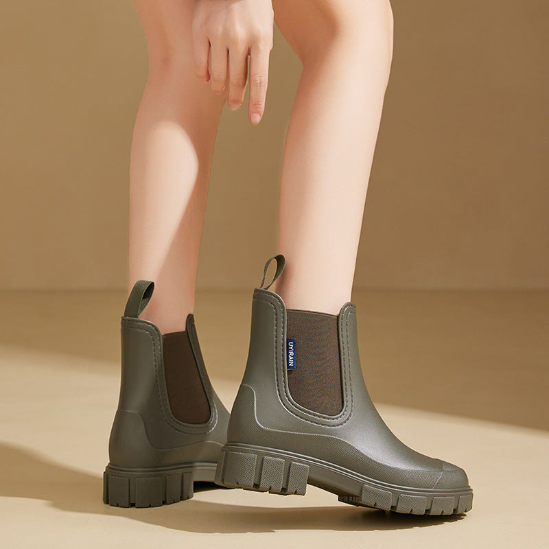 Women's Mid-Calf Rain Boots – Waterproof PVC Slip-On Boots with Mid Heel | Sizes 36–43