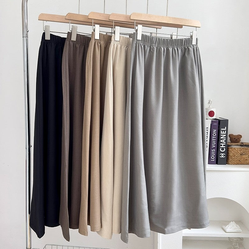 Solid Color Elastic Waist A-Line Skirt with Flared Hem