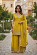 Yellow chiffon sharara suit