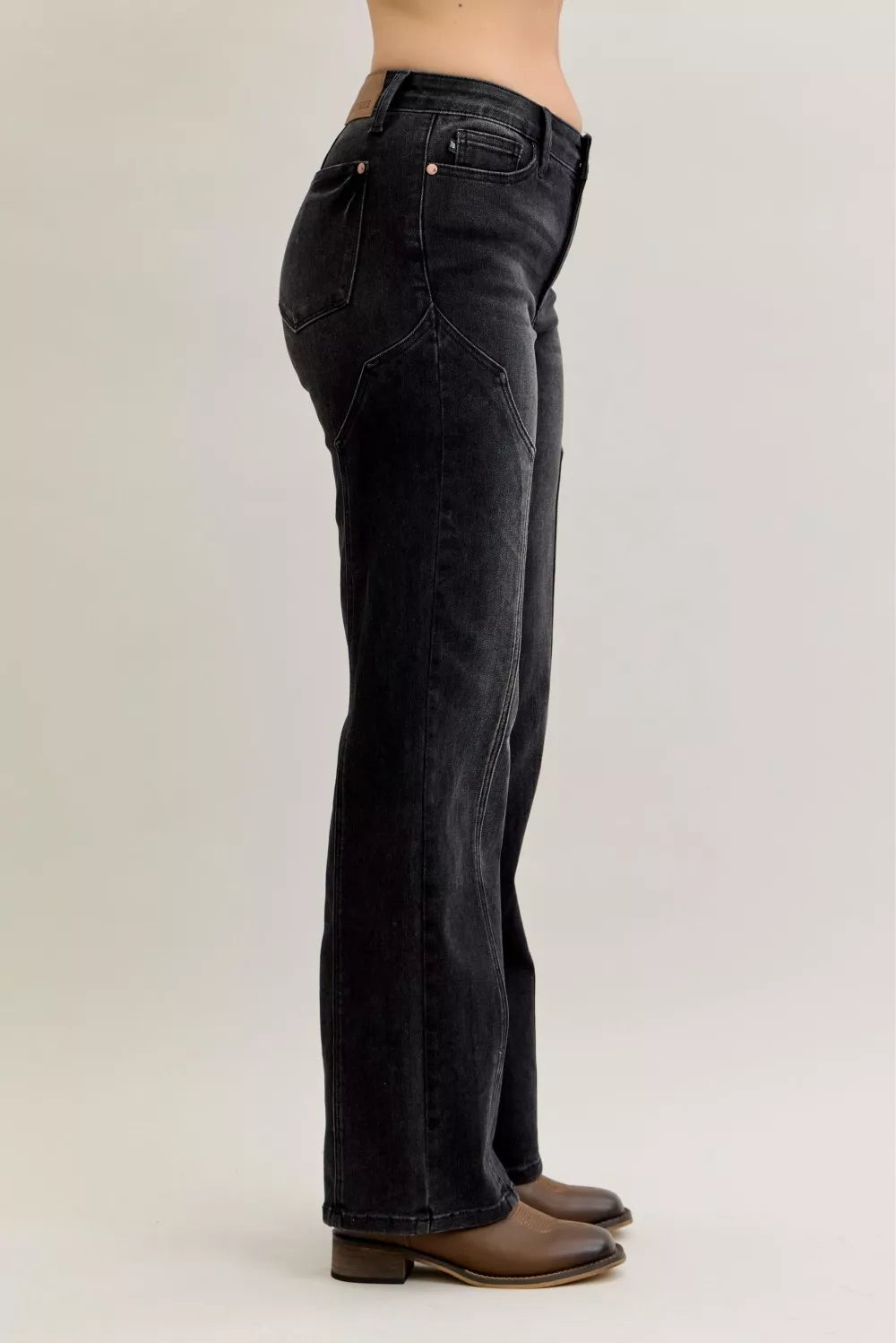 Mid Rise Straight Western Seam Detail Jeans