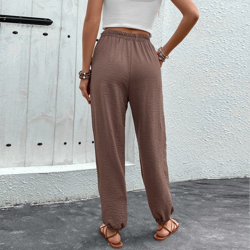 High-Waisted Solid Color Casual Jogger Pants