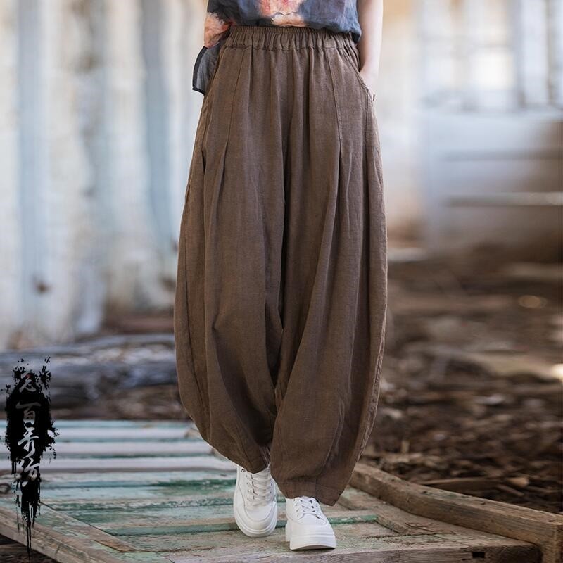 Ramie-Fried, Cotton And Hemp Summer Collection, Nian Bai Xiu Spun Retro Lantern Pants