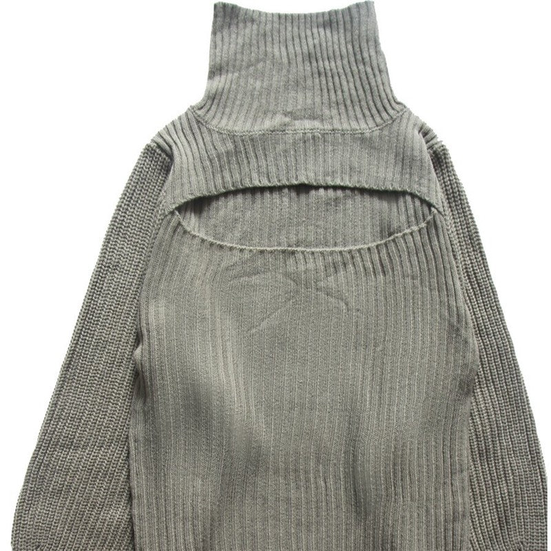 Sexy Hollow Out Solid Color Turtleneck Knit Sweater
