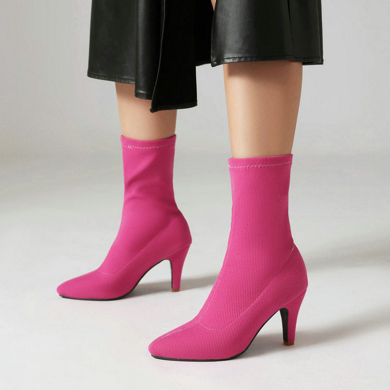Women's Pointed Toe Stiletto Heel Boots | Slip-On Low Shaft Dress Heels